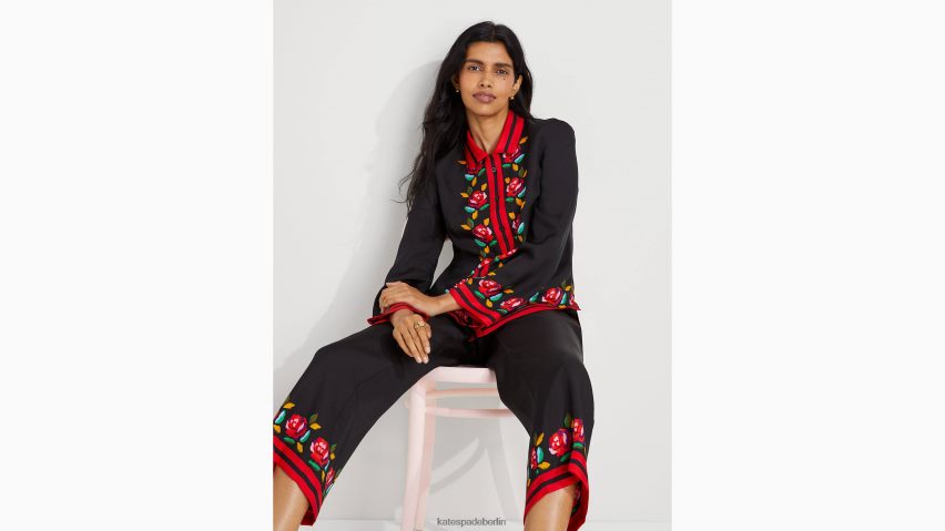 de Kate Spade Frauen Hemd aus Seidenmischung mit Rosenborte Schwarz NB82J2957 Bekleidung