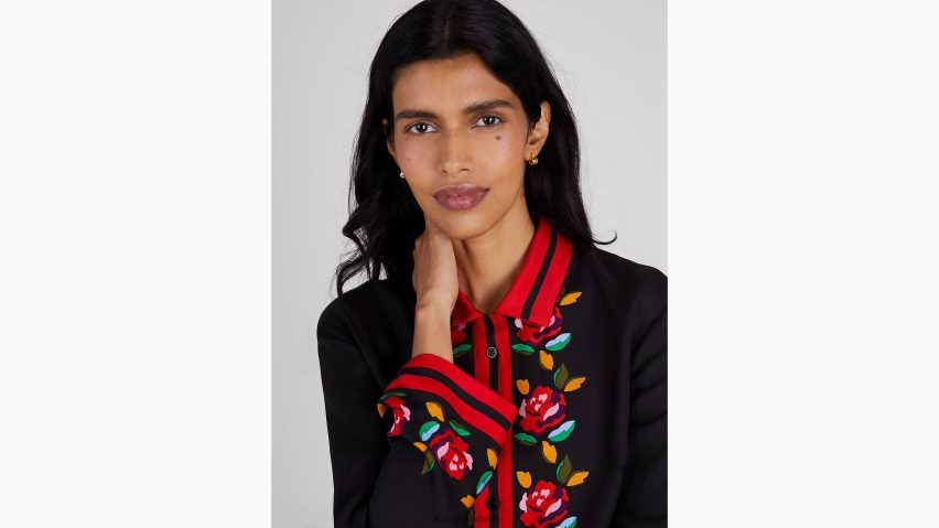 de Kate Spade Frauen Hemd aus Seidenmischung mit Rosenborte Schwarz NB82J2957 Bekleidung