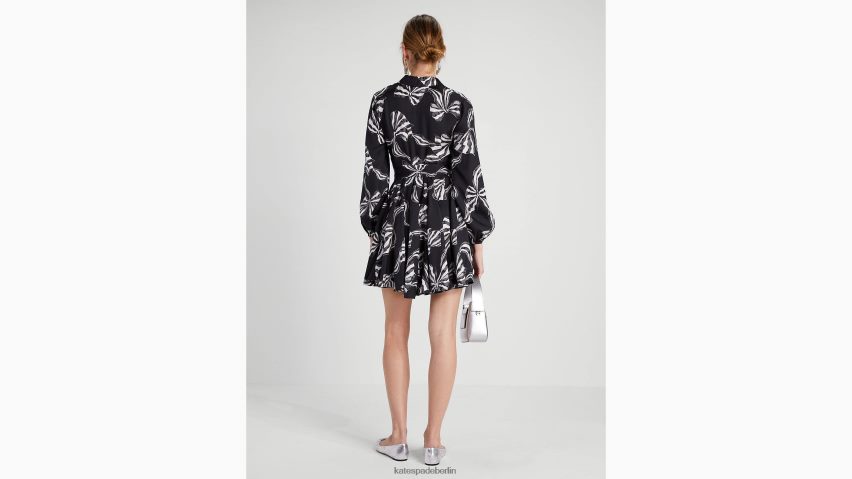 de Kate Spade Frauen Hemdblusenkleid aus Twill aus einer Seidenmischung mit Schleife Schwarz NB82J2883 Bekleidung