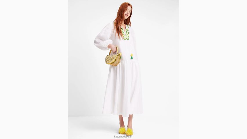 de Kate Spade Frauen Hemdblusenkleid mit Schnürung in der Taille und bestickten Zitronen frisches Weiß NB82J2703 Bekleidung