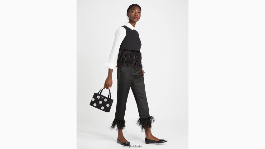 de Kate Spade Frauen Hose aus Satin mit Federbesatz Schwarz NB82J2885 Bekleidung