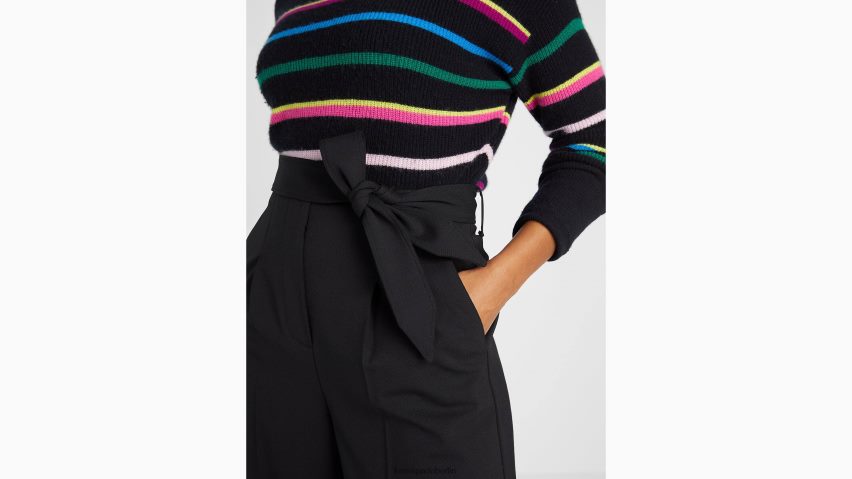 de Kate Spade Frauen Hose mit weitem Bein und Bindegürtel Schwarz NB82J2912 Bekleidung