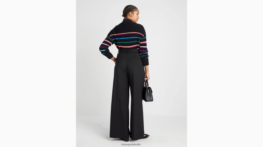 de Kate Spade Frauen Hose mit weitem Bein und Bindegürtel Schwarz NB82J2912 Bekleidung