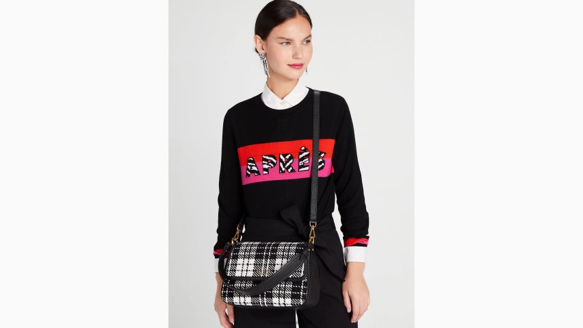 de Kate Spade Frauen Hudson Posh Plaid Jacquard mittelgroße umwandelbare Umhängetasche mit Klappe schwarz-multi NB82J2337 Zubehör