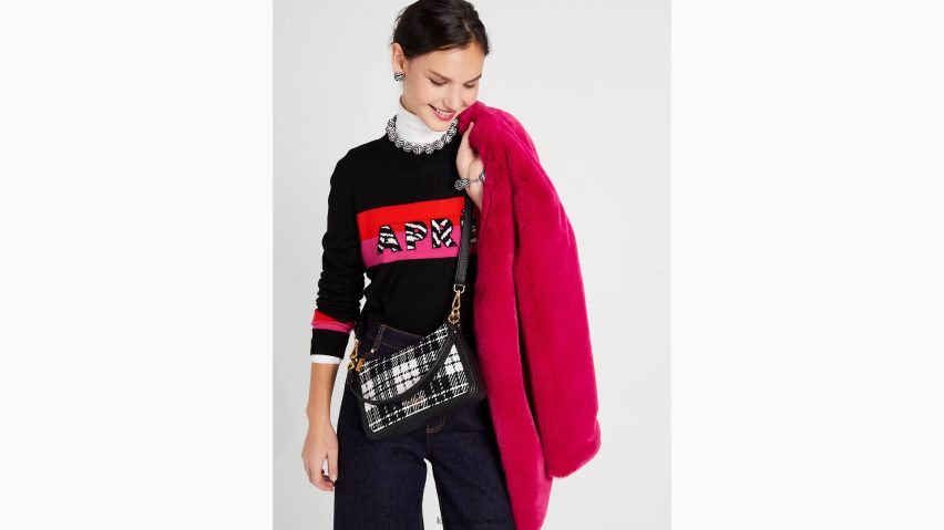 de Kate Spade Frauen Hudson Posh Plaid Jacquard mittelgroße umwandelbare Umhängetasche schwarz-multi NB82J2328 Zubehör