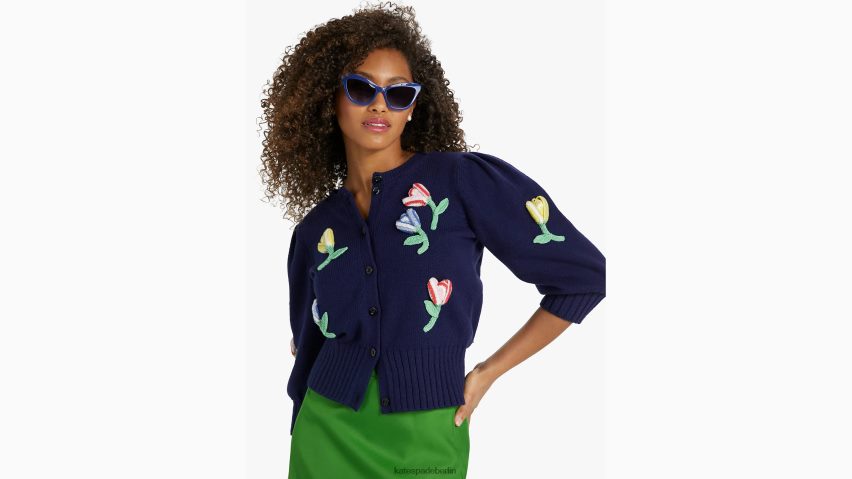 de Kate Spade Frauen Häkelblumen-Cardigan Blazer blau NB82J2768 Bekleidung