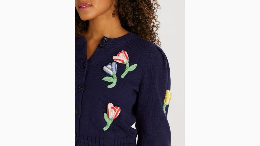 de Kate Spade Frauen Häkelblumen-Cardigan Blazer blau NB82J2768 Bekleidung
