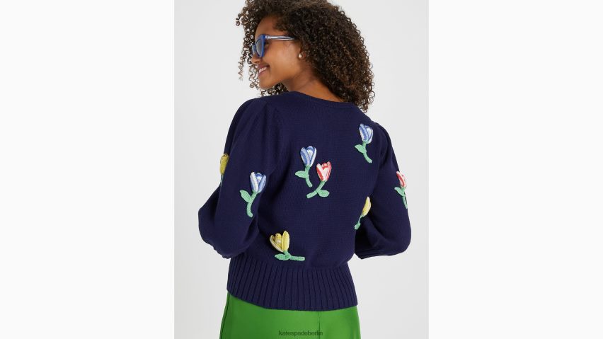 de Kate Spade Frauen Häkelblumen-Cardigan Blazer blau NB82J2768 Bekleidung