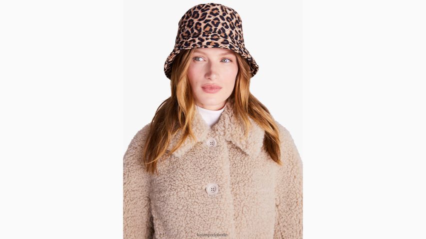 de Kate Spade Frauen Hübscher Fischerhut aus gestepptem Nylon mit Leopardenmuster geröstete Cashewnüsse NB82J21466 Zubehör