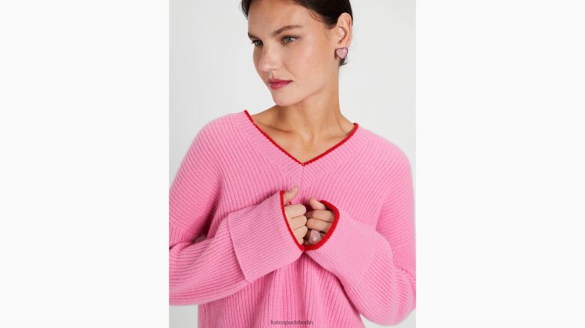 de Kate Spade Frauen Kaschmirpullover mit Spitzen Grapefruitlimonade/Flammenscharlachrot NB82J2904 Bekleidung