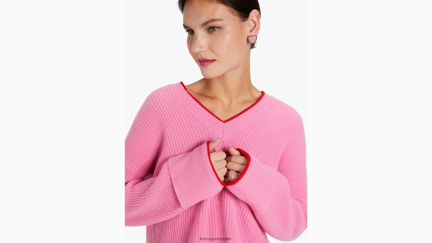 de Kate Spade Frauen Kaschmirpullover mit Spitzen Grapefruitlimonade/Flammenscharlachrot NB82J2904 Bekleidung