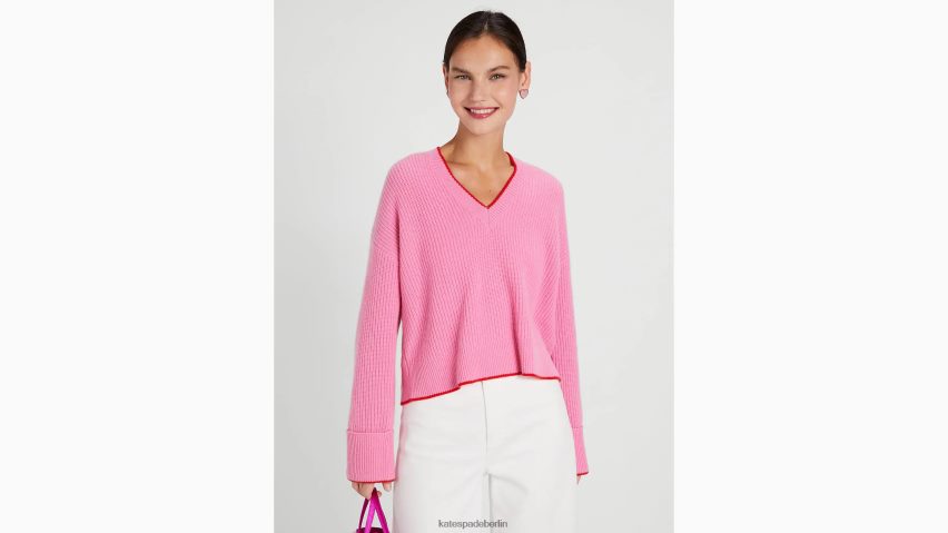 de Kate Spade Frauen Kaschmirpullover mit Spitzen Grapefruitlimonade/Flammenscharlachrot NB82J2904 Bekleidung