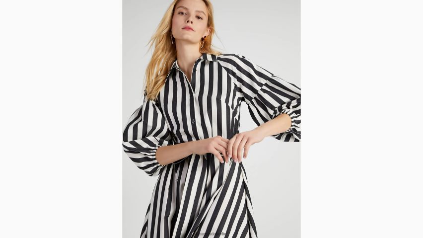 de Kate Spade Frauen Kleid aus Dakota mit Terrassenstreifen schwarz/creme NB82J2751 Bekleidung