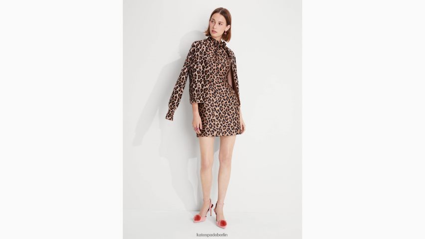 de Kate Spade Frauen Kleid mit Leoparden-Jacquard-Knoten geröstete Cashewnüsse NB82J2947 Bekleidung