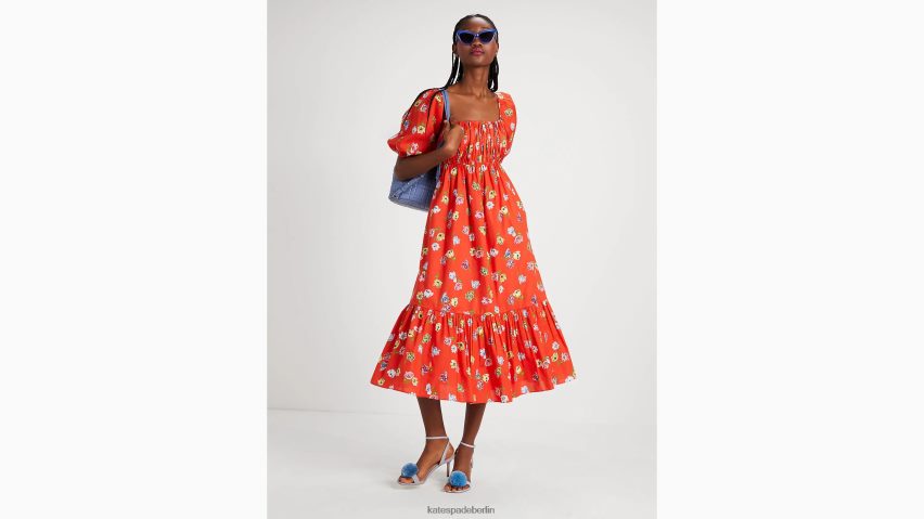 de Kate Spade Frauen Kleid mit Tulpenmuster und eckigem Ausschnitt frische Tomate NB82J2743 Bekleidung