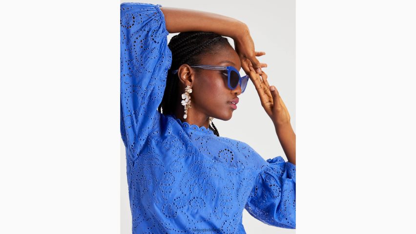 de Kate Spade Frauen Kleid mit floralen Ösen und Puffärmeln Saphir-Dunst NB82J2748 Bekleidung