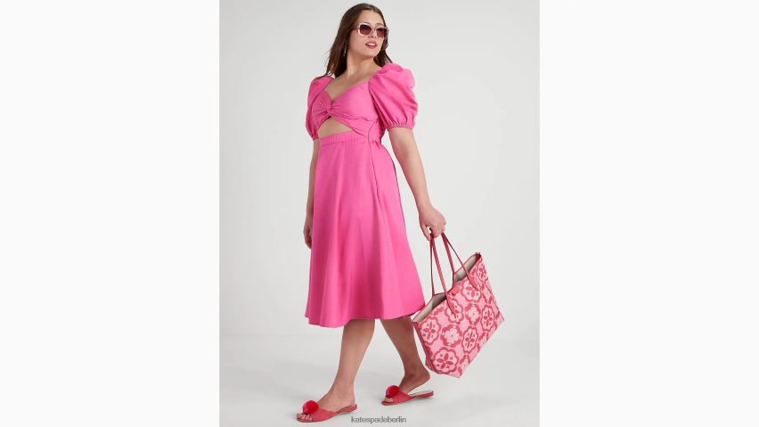 de Kate Spade Frauen Kleid mit verdrehtem Oberteil und Puffärmeln dunkelrosa Wolke NB82J2752 Bekleidung