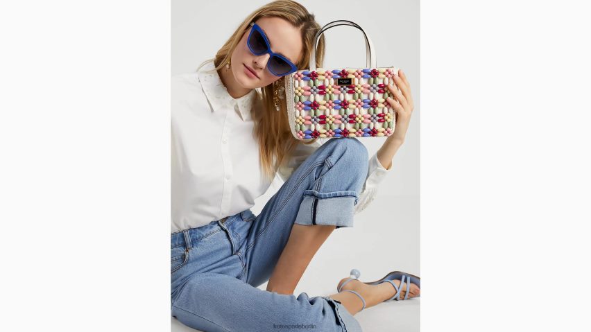 de Kate Spade Frauen Kleine Tragetasche „Sam Icon“ aus Bast mit Perlenbesatz creme multi NB82J2229 Zubehör