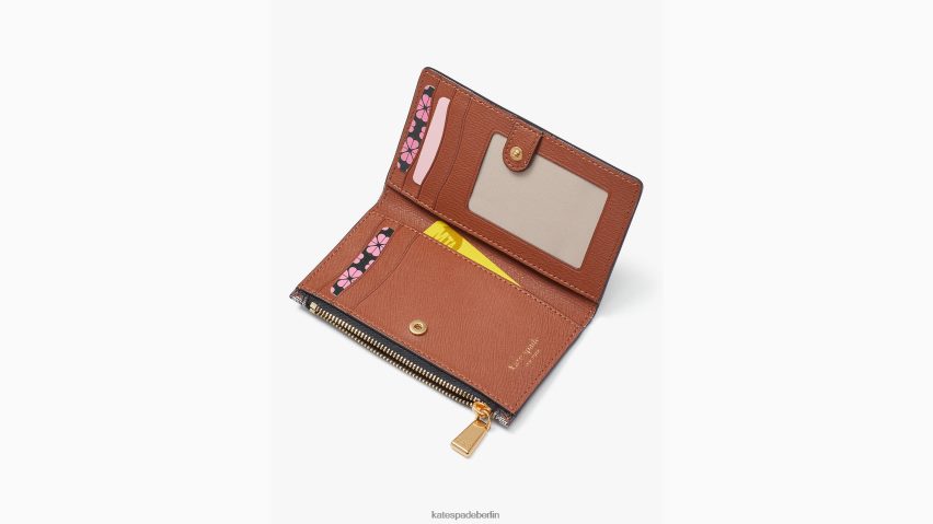 de Kate Spade Frauen Kleine schlanke Bifold-Geldbörse aus beschichtetem Canvas mit Blumenmonogramm natürliches Multi NB82J2419 Zubehör