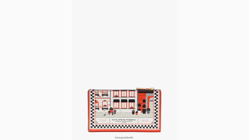 de Kate Spade Frauen Kleine schlanke Bifold-Geldbörse aus geprägtem Leder in Scheibenform leuchtend rotes Multi NB82J2441 Zubehör