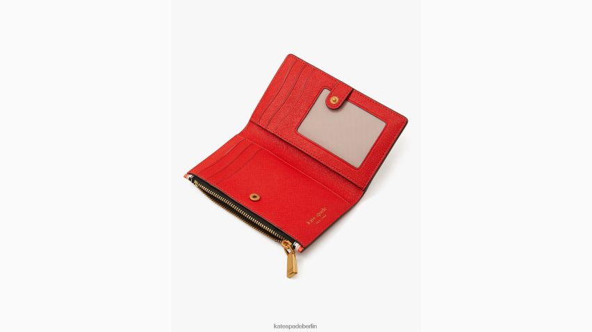 de Kate Spade Frauen Kleine schlanke Bifold-Geldbörse aus geprägtem Leder in Scheibenform leuchtend rotes Multi NB82J2441 Zubehör