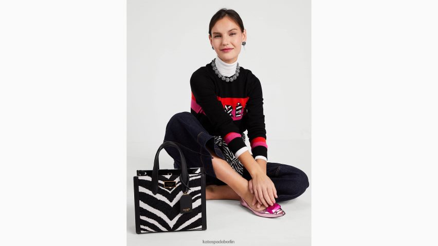 de Kate Spade Frauen Kleine „Manhattan Bold“-Tragetasche aus Bouclé-Jacquard mit Zebramuster schwarz-multi NB82J2333 Zubehör