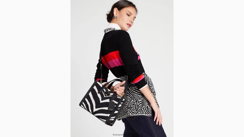 de Kate Spade Frauen Kleine „Manhattan Bold“-Tragetasche aus Bouclé-Jacquard mit Zebramuster schwarz-multi NB82J2333 Zubehör