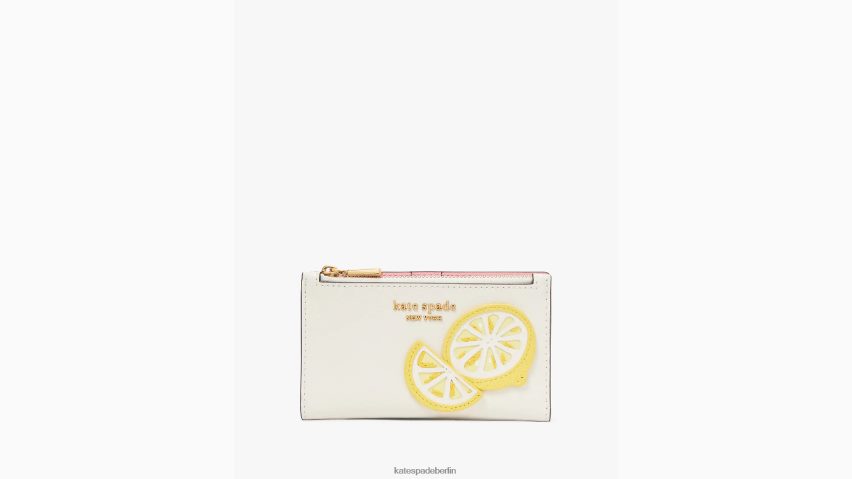 de Kate Spade Frauen Kleines schlankes Bifold-Portemonnaie mit Zitronentropfen-Applikation Halo weiß multi NB82J2382 Zubehör