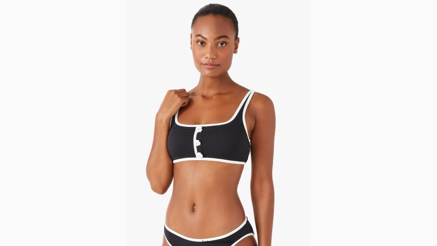 de Kate Spade Frauen Kontrast-Pique-Bikinioberteil mit eckigem Ausschnitt Schwarz NB82J2945 Bekleidung