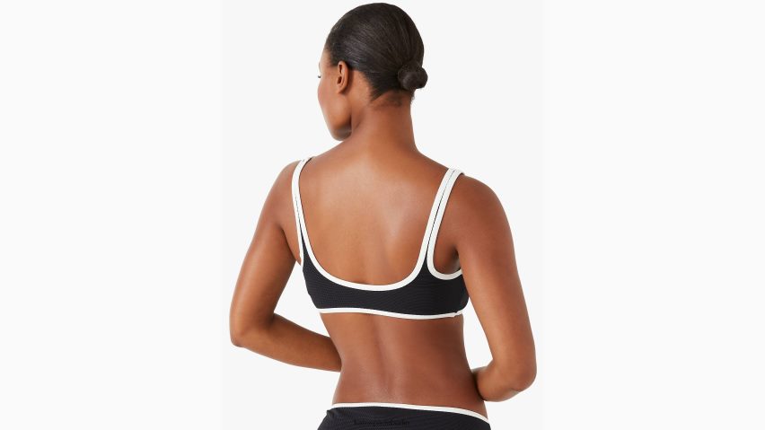 de Kate Spade Frauen Kontrast-Pique-Bikinioberteil mit eckigem Ausschnitt Schwarz NB82J2945 Bekleidung
