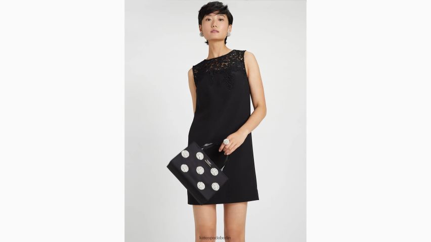 de Kate Spade Frauen Kreppkleid mit Band-Spitzenapplikation Schwarz NB82J2916 Bekleidung