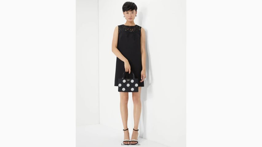 de Kate Spade Frauen Kreppkleid mit Band-Spitzenapplikation Schwarz NB82J2916 Bekleidung