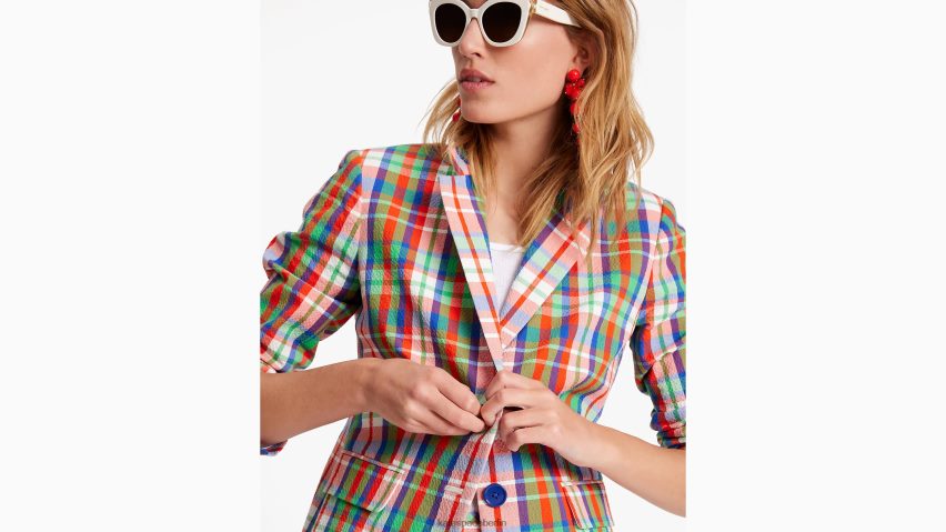 de Kate Spade Frauen Küstenkarierter Seersucker-Blazer multi NB82J2707 Bekleidung