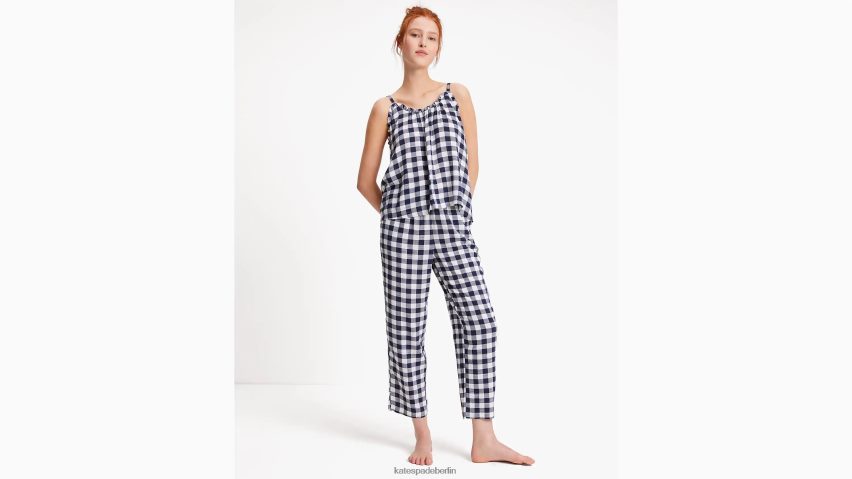 de Kate Spade Frauen Langes Pyjama-Set Gingham am Meer NB82J2816 Bekleidung