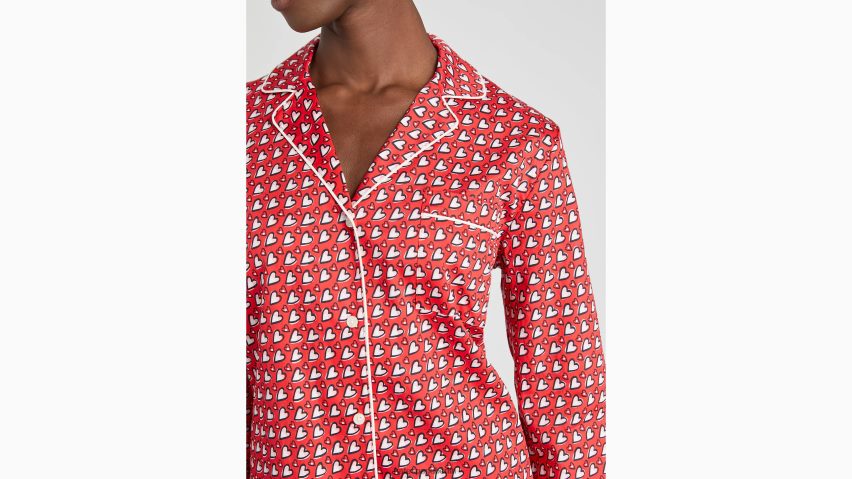 de Kate Spade Frauen Langes Pyjama-Set Herz-Geodruck NB82J2902 Bekleidung