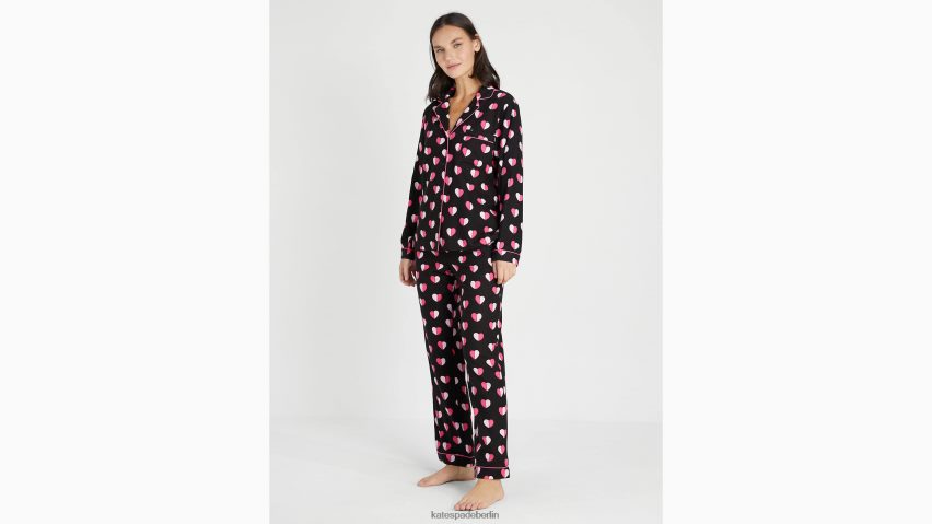 de Kate Spade Frauen Langes Pyjama-Set aus Flanell Geo-Herzdruck NB82J2893 Bekleidung