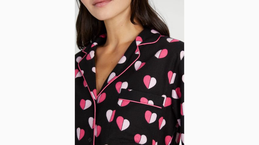 de Kate Spade Frauen Langes Pyjama-Set aus Flanell Geo-Herzdruck NB82J2893 Bekleidung