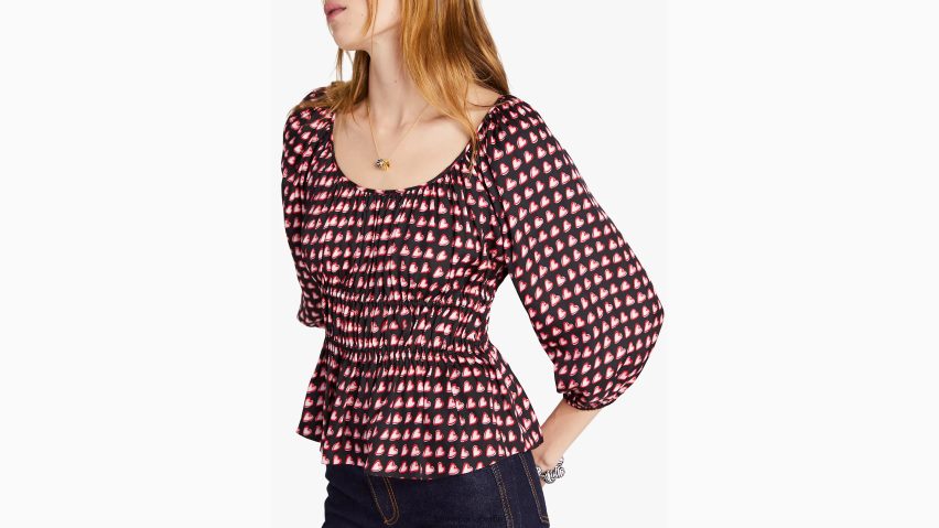 de Kate Spade Frauen Langärmliges Riviera-Oberteil mit ausgefallenen Herzen schwarz-multi NB82J2890 Bekleidung