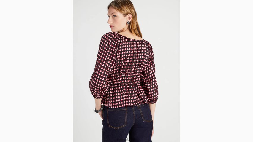 de Kate Spade Frauen Langärmliges Riviera-Oberteil mit ausgefallenen Herzen schwarz-multi NB82J2890 Bekleidung