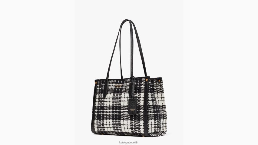 de Kate Spade Frauen Marktübliche mittelgroße Tragetasche aus kariertem Jacquard schwarz-multi NB82J2334 Zubehör