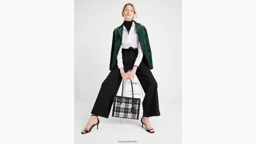 de Kate Spade Frauen Marktübliche mittelgroße Tragetasche aus kariertem Jacquard schwarz-multi NB82J2334 Zubehör