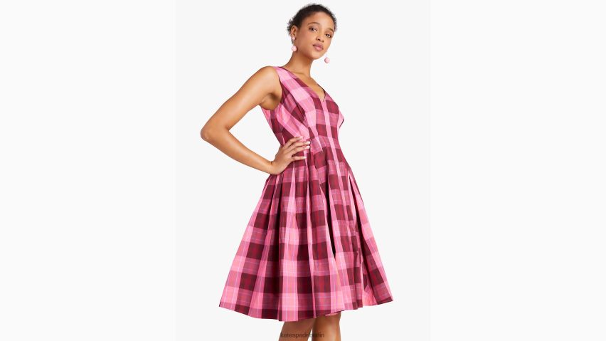 de Kate Spade Frauen Midikleid aus kariertem Taft im Gewächshaus helles Geißblatt NB82J2919 Bekleidung