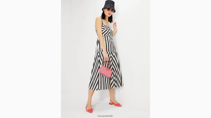 de Kate Spade Frauen Midikleid mit Terrassenstreifen schwarz/creme NB82J2746 Bekleidung