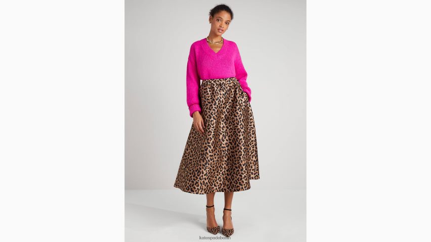 de Kate Spade Frauen Midirock aus Leoparden-Jacquard geröstete Cashewnüsse NB82J2962 Bekleidung