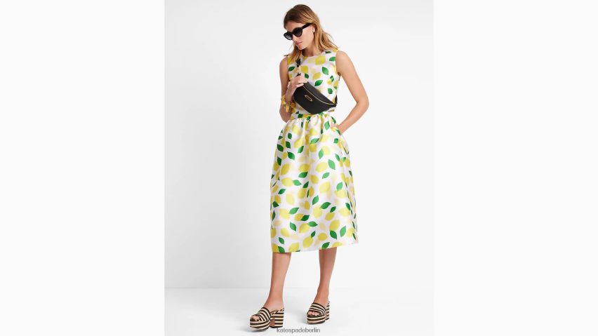 de Kate Spade Frauen Midirock aus Mikado mit Zitronenmuster Creme NB82J2727 Bekleidung