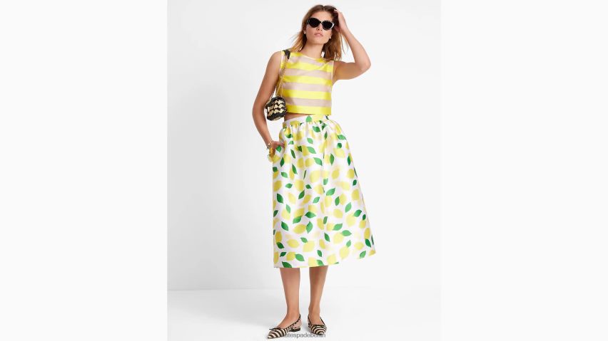 de Kate Spade Frauen Midirock aus Mikado mit Zitronenmuster Creme NB82J2727 Bekleidung