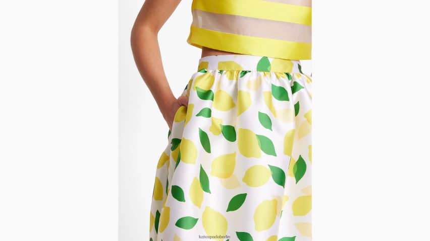 de Kate Spade Frauen Midirock aus Mikado mit Zitronenmuster Creme NB82J2727 Bekleidung
