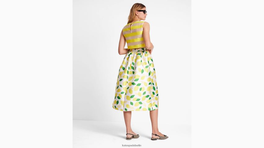 de Kate Spade Frauen Midirock aus Mikado mit Zitronenmuster Creme NB82J2727 Bekleidung