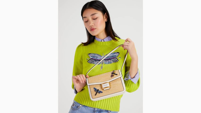 de Kate Spade Frauen Mittelgroße Umhängetasche aus Stroh mit Libellenverzierung „Katy“ natürliches Multi NB82J2154 Zubehör