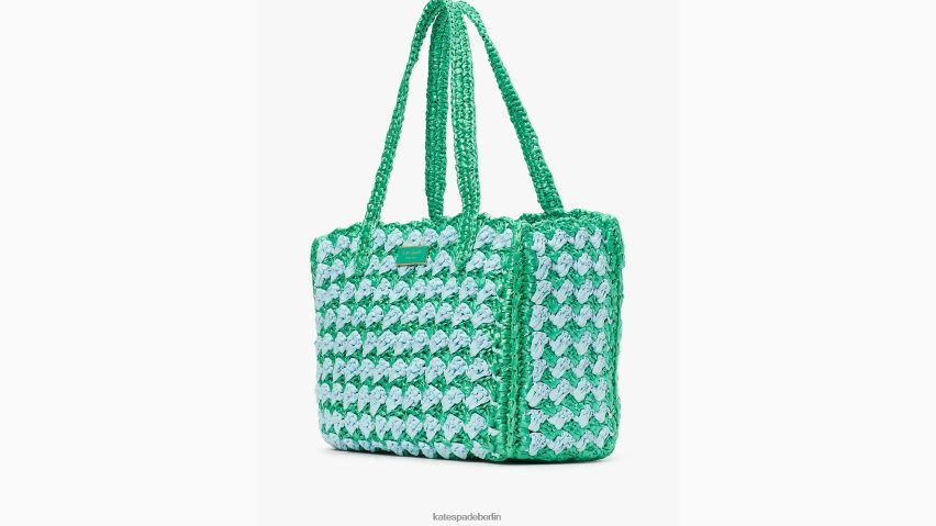 de Kate Spade Frauen Mittelgroße gestreifte gehäkelte Bast-Tragetasche von High Tide frisches Grün multi NB82J211 Zubehör